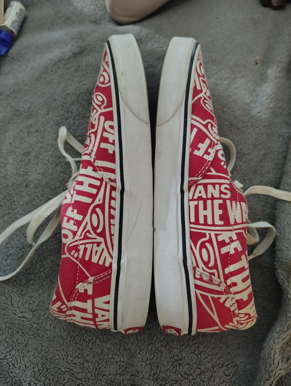 Vans Red and White Logo Print Low-Top Sneakers